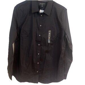 Banana Republic Black Tailored Fit Button Up Long Sleeve Shirt Women Sz 14 NEW